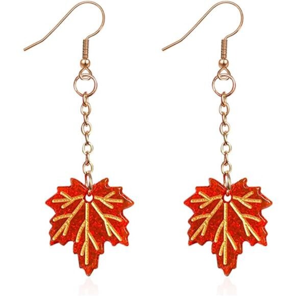 Maple Leaf Earrings | Sparkly Crystal Fall Jewelry | Elegant Gift for Women - Picture 2 of 7
